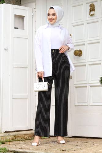 Çizgili Palazzo Pantolon TSD240117 Siyah 