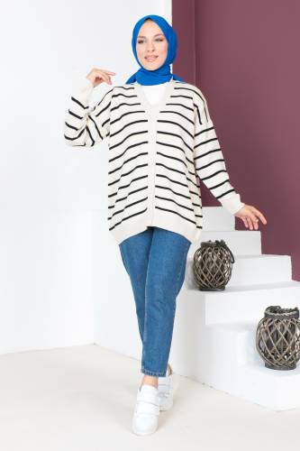 Çizgili Triko Hırka TSD230720 Bej 
