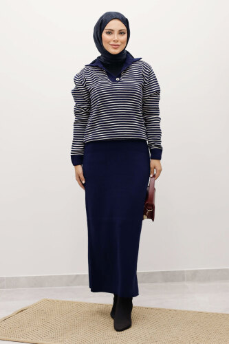 Çizgili Triko Kazak TSD250241 Lacivert 