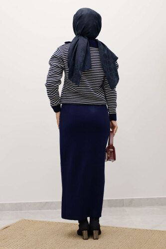 Çizgili Triko Kazak TSD250241 Lacivert - 6