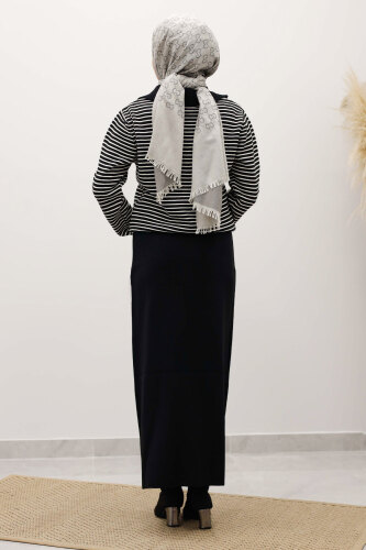 Çizgili Triko Kazak TSD250241 Siyah - 6