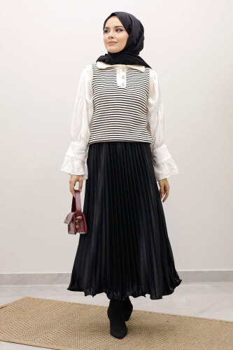 Çizgili Triko Süveter TSD250239 Bej - 3