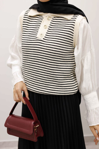 Çizgili Triko Süveter TSD250239 Bej - 4