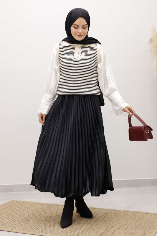 Çizgili Triko Süveter TSD250239 Bej - 5