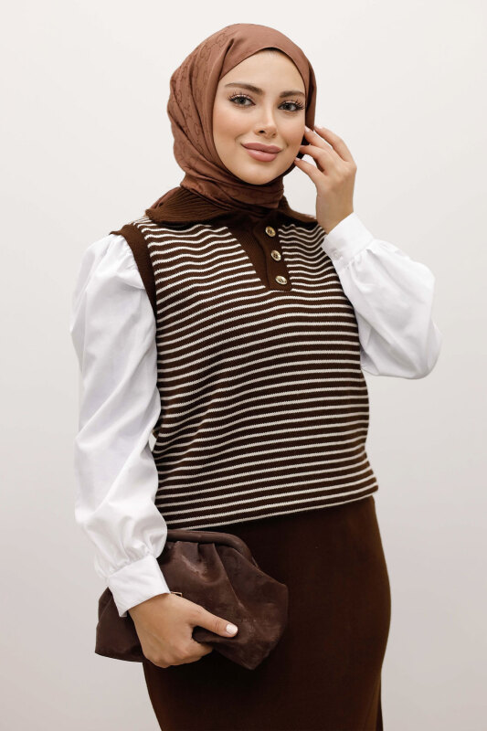 Çizgili Triko Süveter TSD250239 Kahverengi - TESETTÜR DÜNYASI (1)