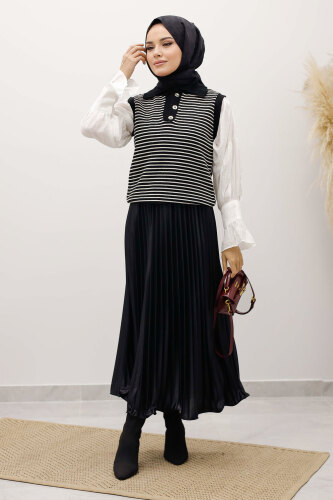 Çizgili Triko Süveter TSD250239 Siyah - 1