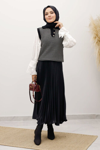 Çizgili Triko Süveter TSD250239 Siyah - 3