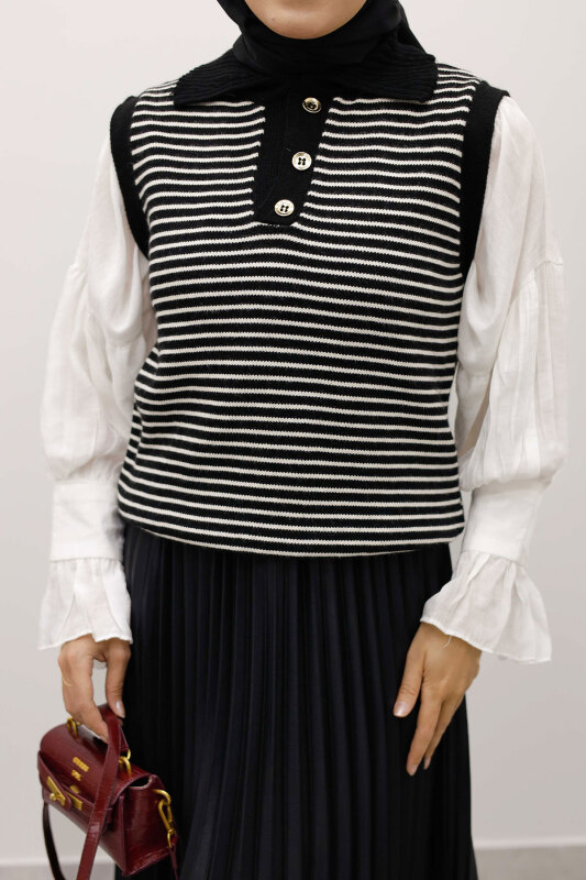 Çizgili Triko Süveter TSD250239 Siyah - 4