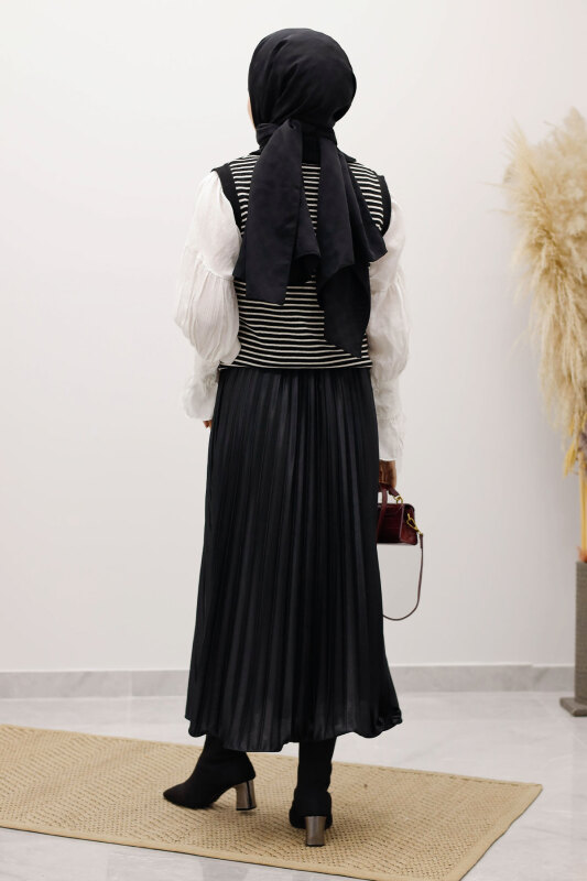 Çizgili Triko Süveter TSD250239 Siyah - 6