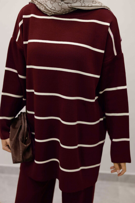 Çizgili Triko Takım TSD240721 Bordo - 5