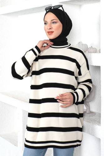 Çizgili Triko Tunik TSD230214 Bej - 3