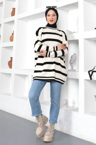 Çizgili Triko Tunik TSD230214 Bej - 4