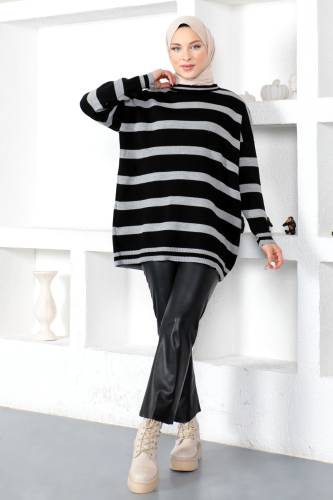 Çizgili Triko Tunik TSD230214 Gri 