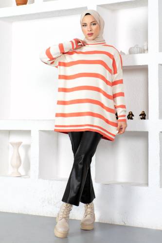 Çizgili Triko Tunik TSD230214 Turuncu 