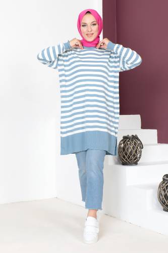 Çizgili Triko Tunik TSD230716 Mavi 