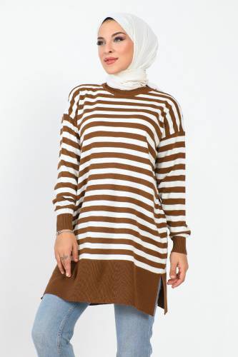Çizgili Triko Tunik TSD230716 Taba - Tesettür Dünyası (1)
