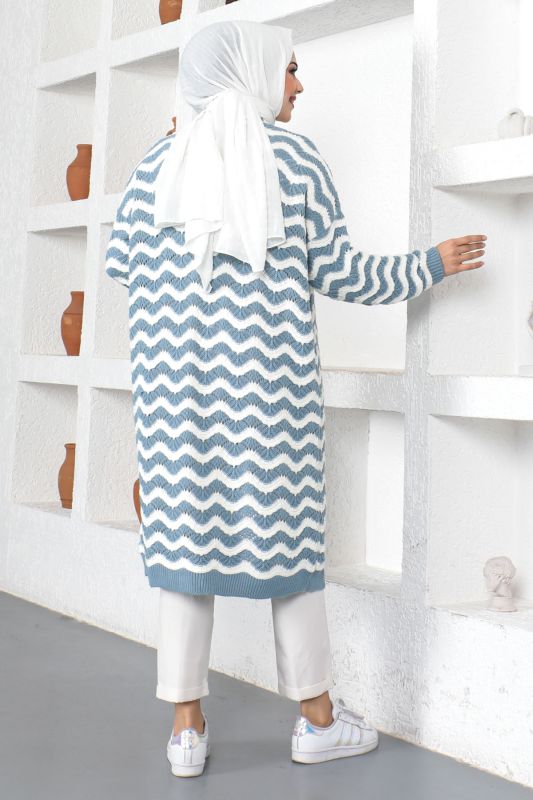 Dalga Desenli Triko Hırka TSD230357 Mavi - 5