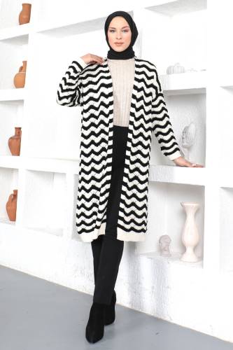 Dalga Desenli Triko Hırka TSD230357 Siyah 