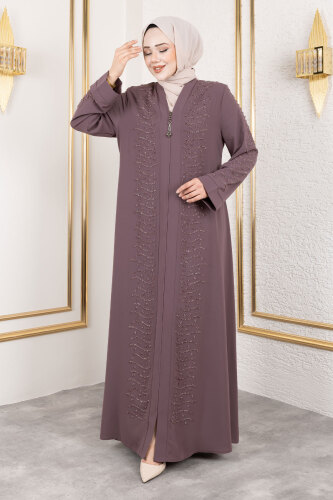 Dalga Taş Detaylı Abaya TSD250166 Gül Kurusu 