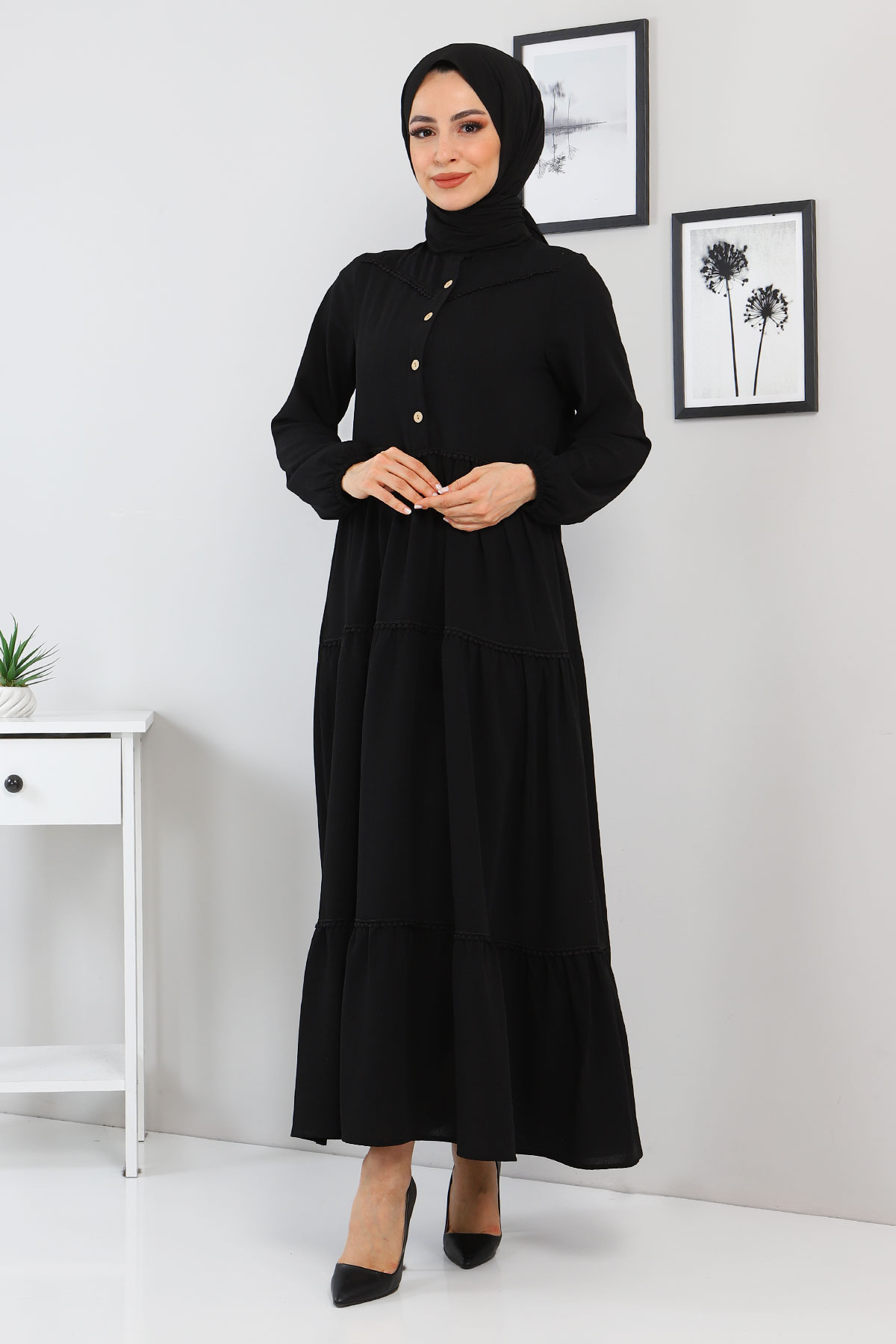 Tesettür Dünyası - Lace Detailed Dress TSD220115 Black