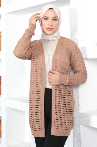 Delikli Triko Hırka TSD230354 Camel 