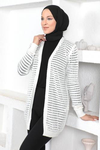 Delikli Triko Hırka TSD230354 Ekru 