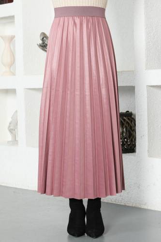 Deri Görünümlü Pileli Etek TSD221001 Gül Kurusu 