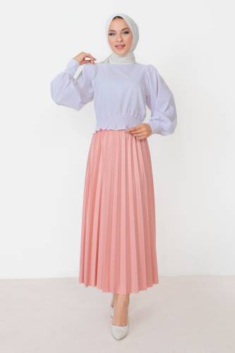 Deri Görünümlü Pileli Etek TSD221001 Pembe - 2