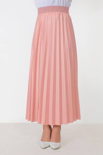 Deri Görünümlü Pileli Etek TSD221001 Pembe 