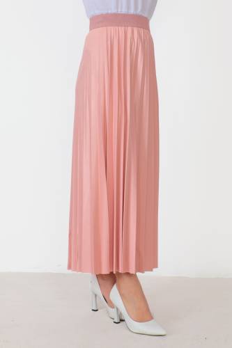 Deri Görünümlü Pileli Etek TSD221001 Pembe - 4