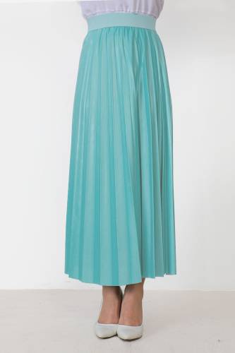 Deri Görünümlü Pileli Etek TSD221001 Turkuaz 