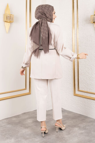 Deri Kemerli Blazer Ceket TSD250141 Bej - 5