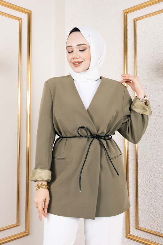 Deri Kemerli Blazer Ceket TSD250141 Haki - 2
