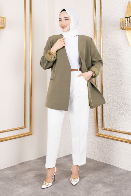 Deri Kemerli Blazer Ceket TSD250141 Haki - 3