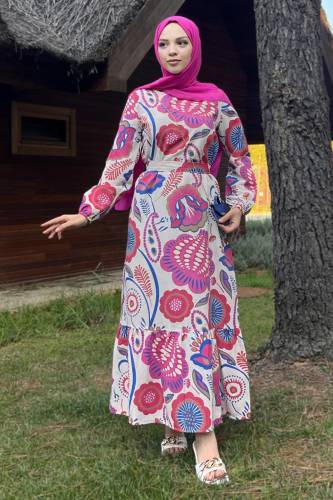 Desenli Elbise TSD220851 Pembe 