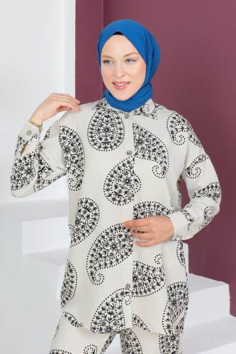 Desenli İkili Takım TSD230535 Siyah - Tesettür Dünyası (1)