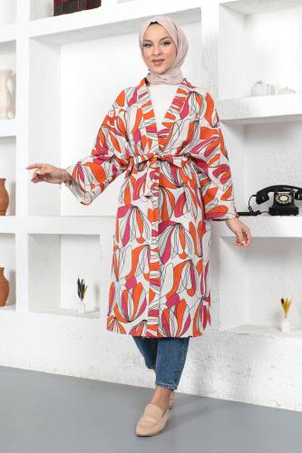 Desenli Kimono TSD230428 Turuncu - 4