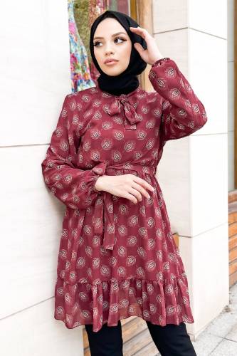 Desenli Şifon Tunik TSD220805 Bordo 