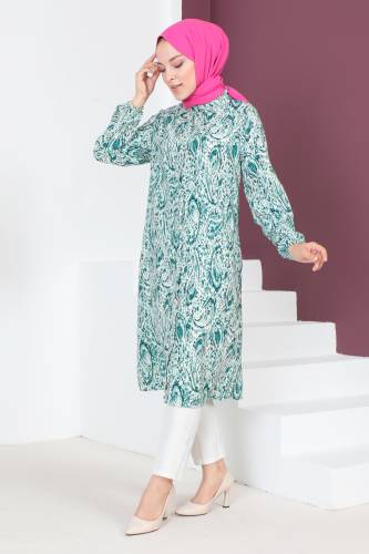 Desenli Uzun Boy Tunik TSD230706 Yeşil - 4