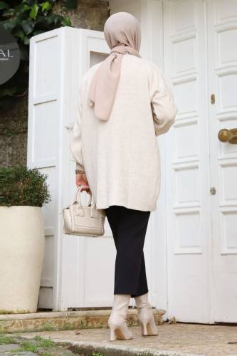 Dikey Çizgi Kabartmalı Triko Tunik TSD240214 Bej - 5