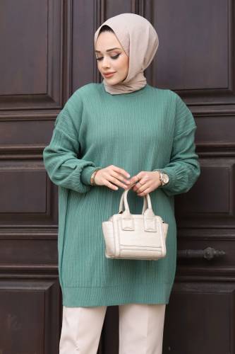 Dikey Çizgi Kabartmalı Triko Tunik TSD240214 Mint Yeşili - Tesettür Dünyası (1)