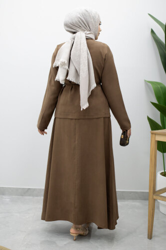 Dikiş Detaylı Düğmeli Etekli Takım TSD260201 Kahverengi - 6