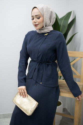 Dikiş Detaylı Düğmeli Etekli Takım TSD260201 Lacivert - 2