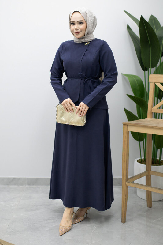 Dikiş Detaylı Düğmeli Etekli Takım TSD260201 Lacivert - 3