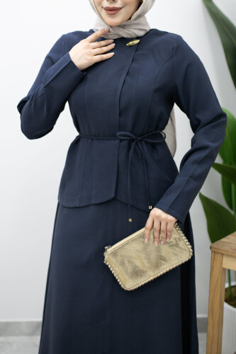 Dikiş Detaylı Düğmeli Etekli Takım TSD260201 Lacivert - 4