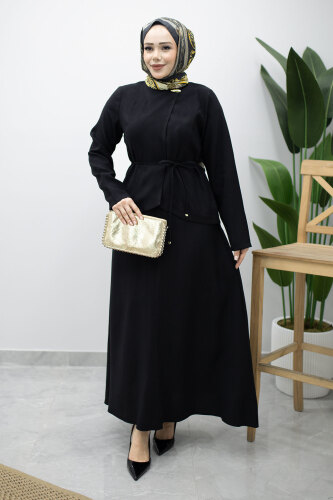 Dikiş Detaylı Düğmeli Etekli Takım TSD260201 Siyah 
