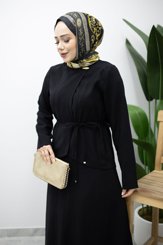 Dikiş Detaylı Düğmeli Etekli Takım TSD260201 Siyah - 2