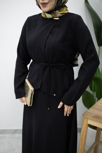 Dikiş Detaylı Düğmeli Etekli Takım TSD260201 Siyah - 4