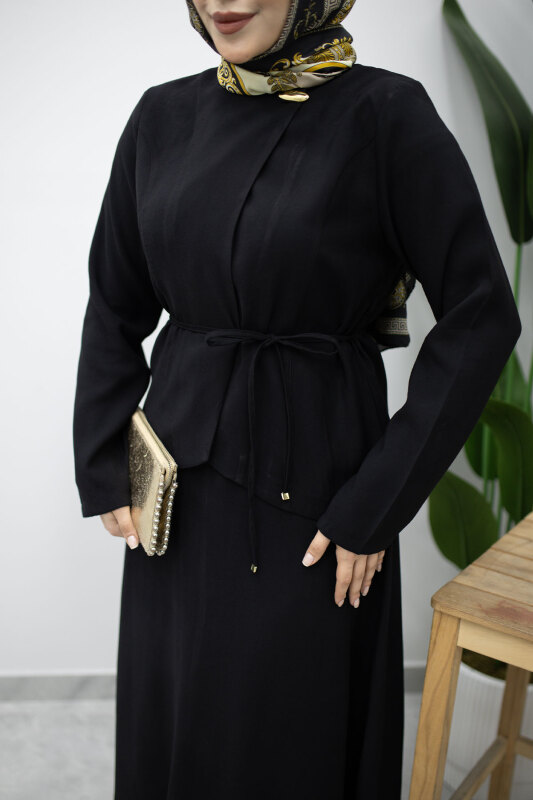 Dikiş Detaylı Düğmeli Etekli Takım TSD260201 Siyah - 4