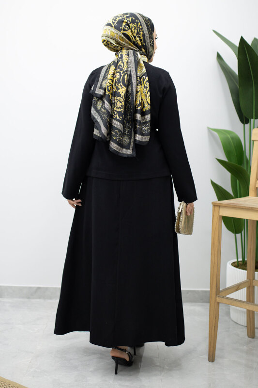 Dikiş Detaylı Düğmeli Etekli Takım TSD260201 Siyah - 6